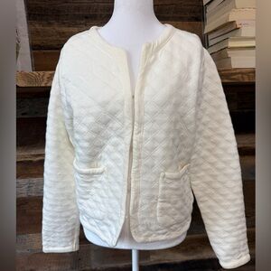 J. Crew Quilted Open-Front Jacket in Ivory